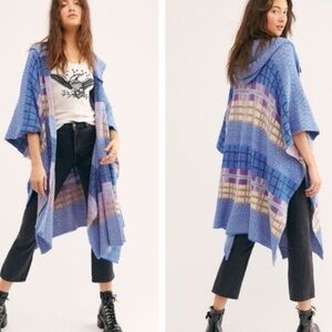 Free People Blue and Purple Plaid Poncho
